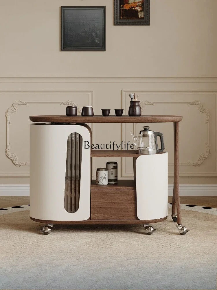

pg46*Black walnut tea cart mobile small tea table medium and ancient style multi-functional rotating tea table