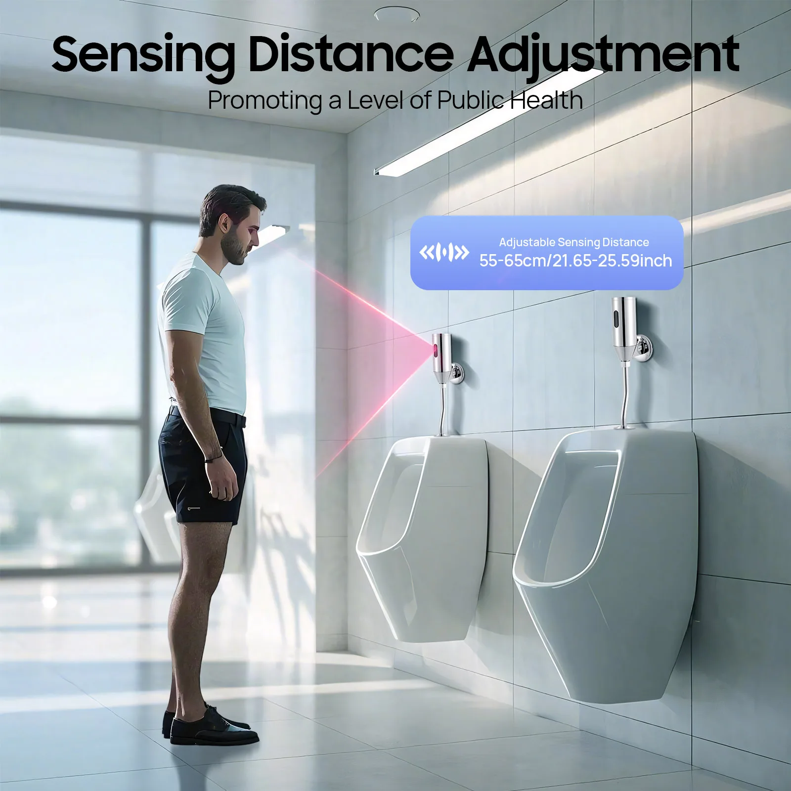 

Automatic Urine Sensor 6v Urinal Flush Valve Sensing Distance Adjustment 21.65-25.59 Inch For Restaurants, Shopping Malls