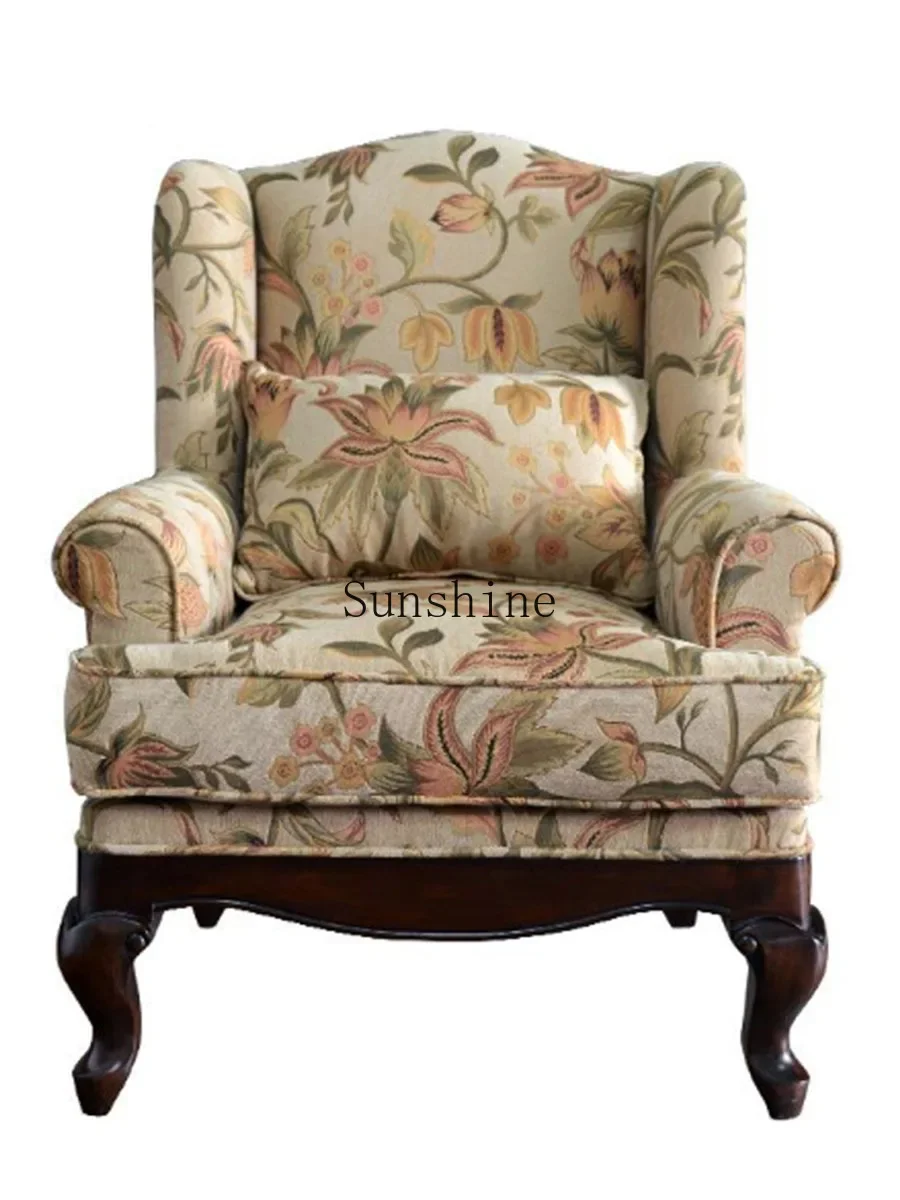 American country solid wood fabric sofa French living room single tiger leisure chair