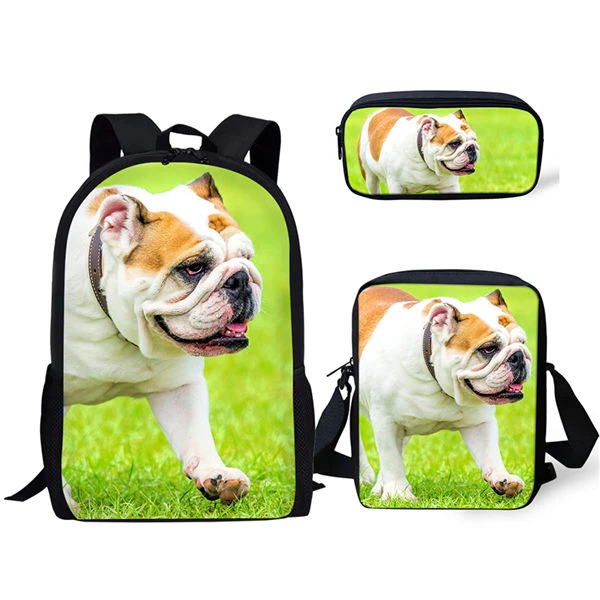 Ransel pola Bulldog pintar tas buku sekolah dasar anak-anak desain hewan lucu 3 buah/Set ransel siswa kembali ke sekolah hadiah