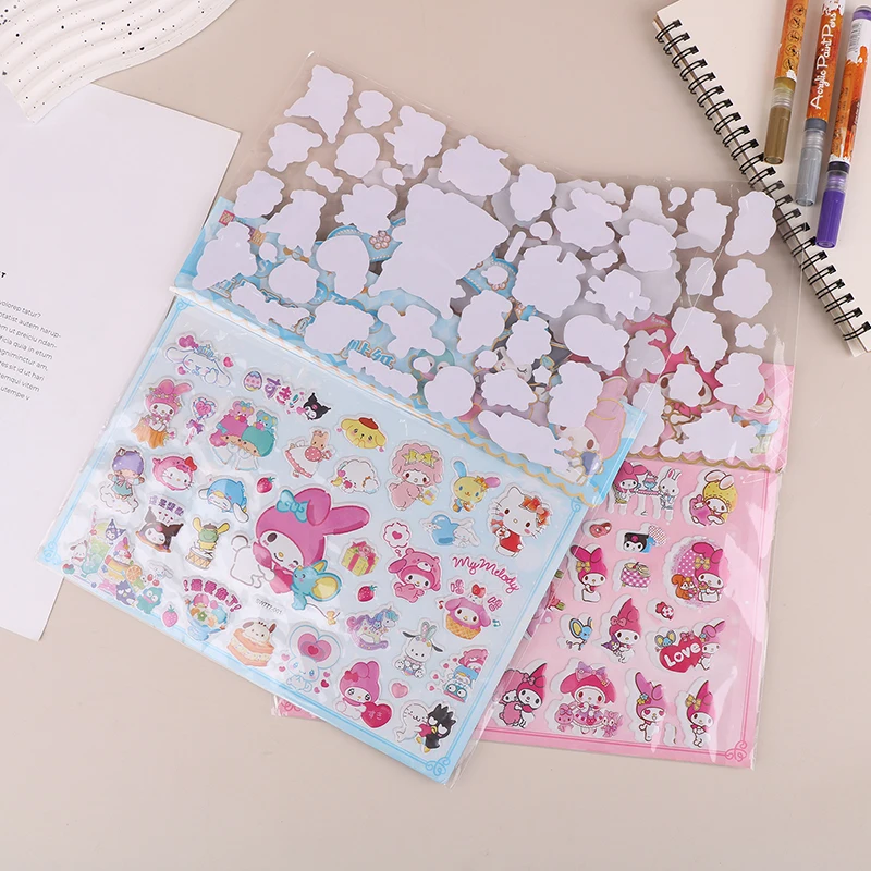 Sanrio Double-Layer Bubble Stickers Three-Dimensional 3d Sticker Cartoon Cute Kids Prizes Kawaii Melody Kuromi DIY Toy Stickers