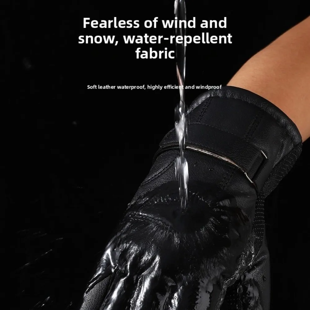 

Gift Black Winter Ski Gloves Keep Warm Multifunction Men Leather Mittens Thermal Korean Style Driving Gloves Ski