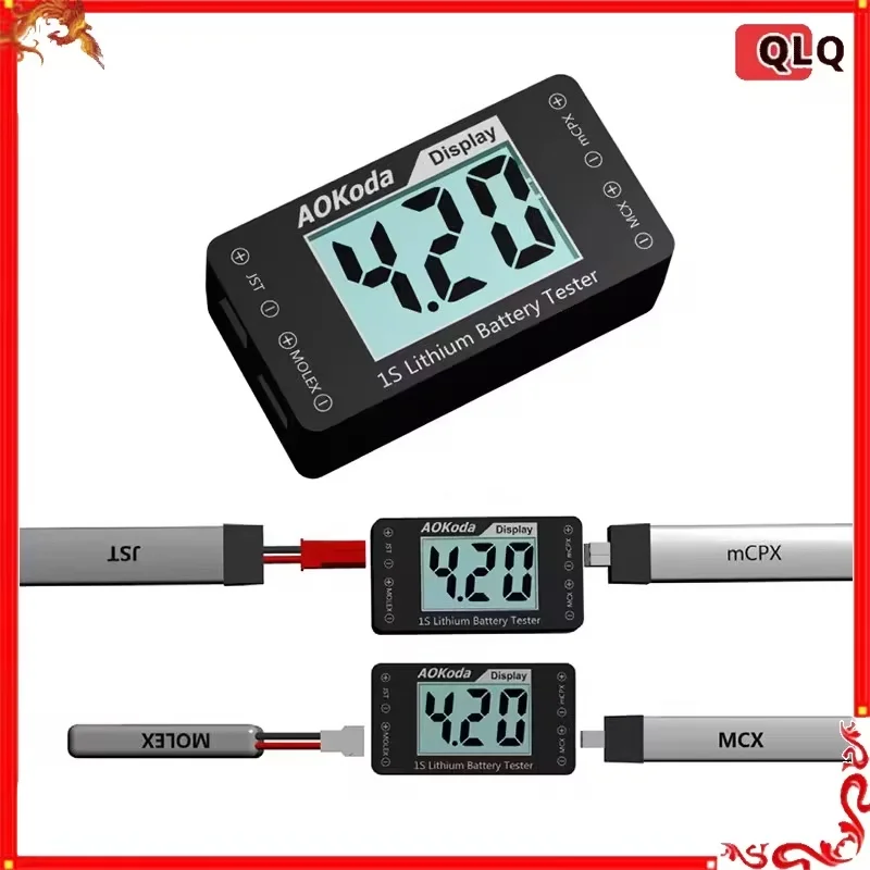 AOKoda AOK-041 1S Lithium Battery Tester Indicator for Checker For JST MOLEX mCPX MCX Plug Connector Battery Voltage