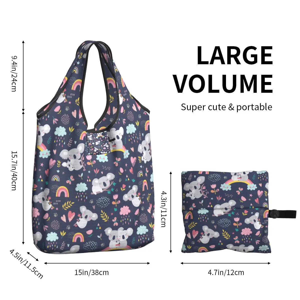 Cute Koala Large Reusable Bag Shopping Machine Washable Foldable Grocery Bags 50lb Heavy Duty Lightweight Gift Tote Bags Durable