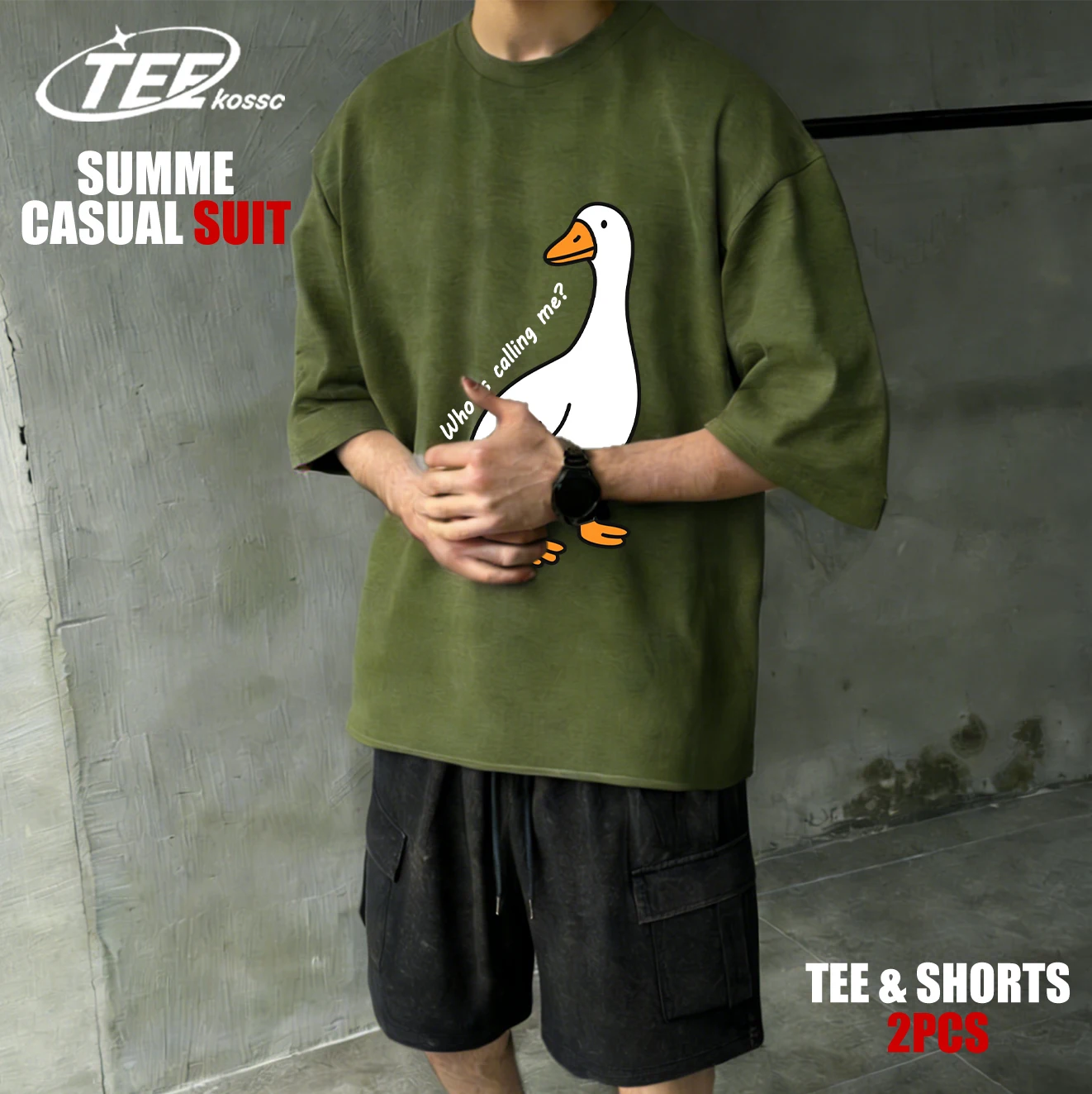 

Мужская футболка с принтом «Who Is Calling Goose», универсальная хлопковая футболка, повседневная, с круглым вырезом, свободного кроя, в уличном стиле, летний базовый комплект с шортами