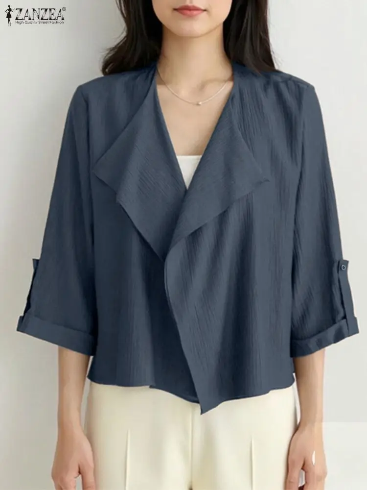 

Women Jackets ZANZEA Fashion Trench Coats 2025 Autumn 3/4 Sleeve Solid Open Stitch Lapel Casual Streetwear Loose OL Outercoats