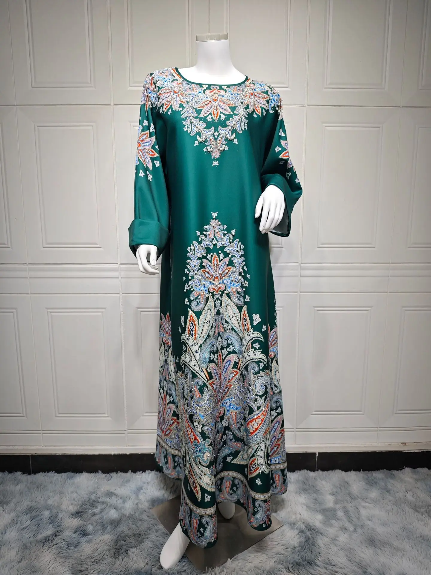 Robe musulmane de luxe pour femmes, mode islamique, Ramadan, moyen-orient, Dubaï, arabe, fleur de positionnement imprimée, diamant chaud