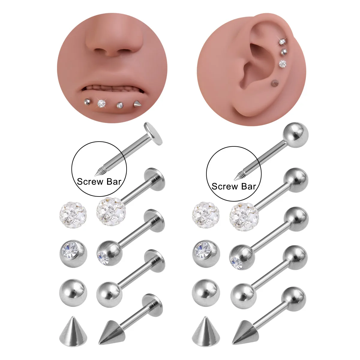 1set Disposable Sterile Lip Ear Piercing Unit Cartilage Tragus Helix Piercing Gun No Pain Piercer Tool Machine Kit Stud Jewelry