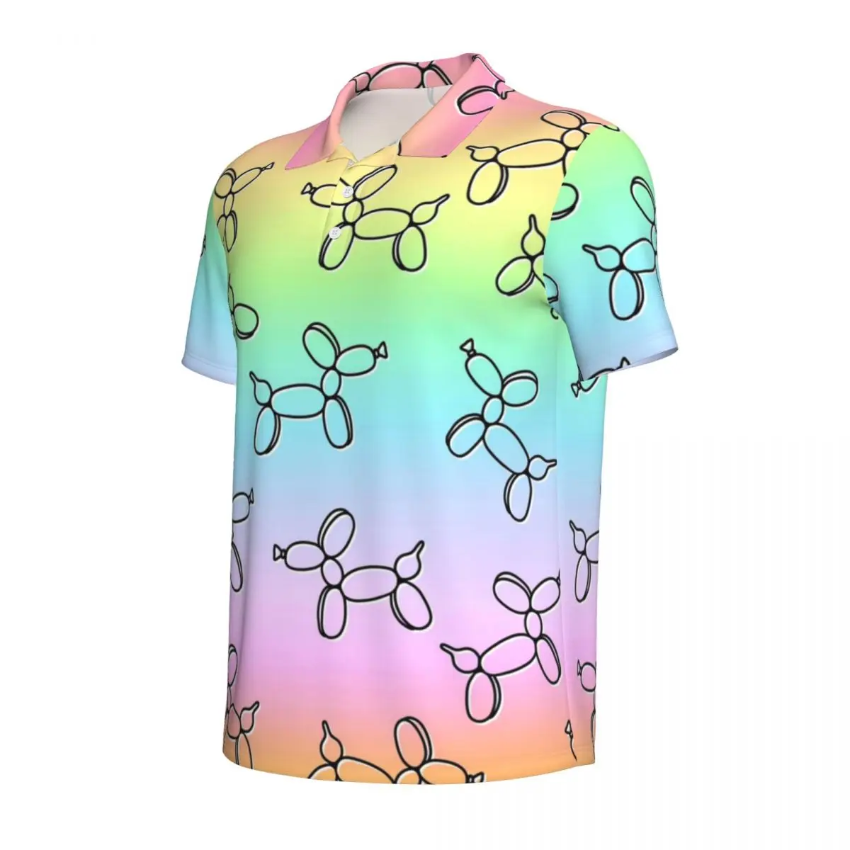 Colorful Balloon Dogs Casual T-Shirts Ombre Print Polo Shirts Collar Stylish Shirt Day Men Graphic Plus Size 3XL 4XL Clothes