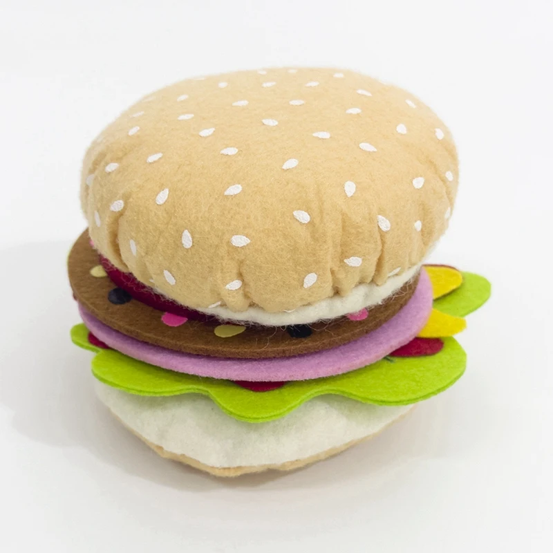 10PCS DIY Felt Cloth Burger Toy Soft Hamburger Kitchen Food Toy Set For Pretend Play Kitchen Felt Toys Gifts