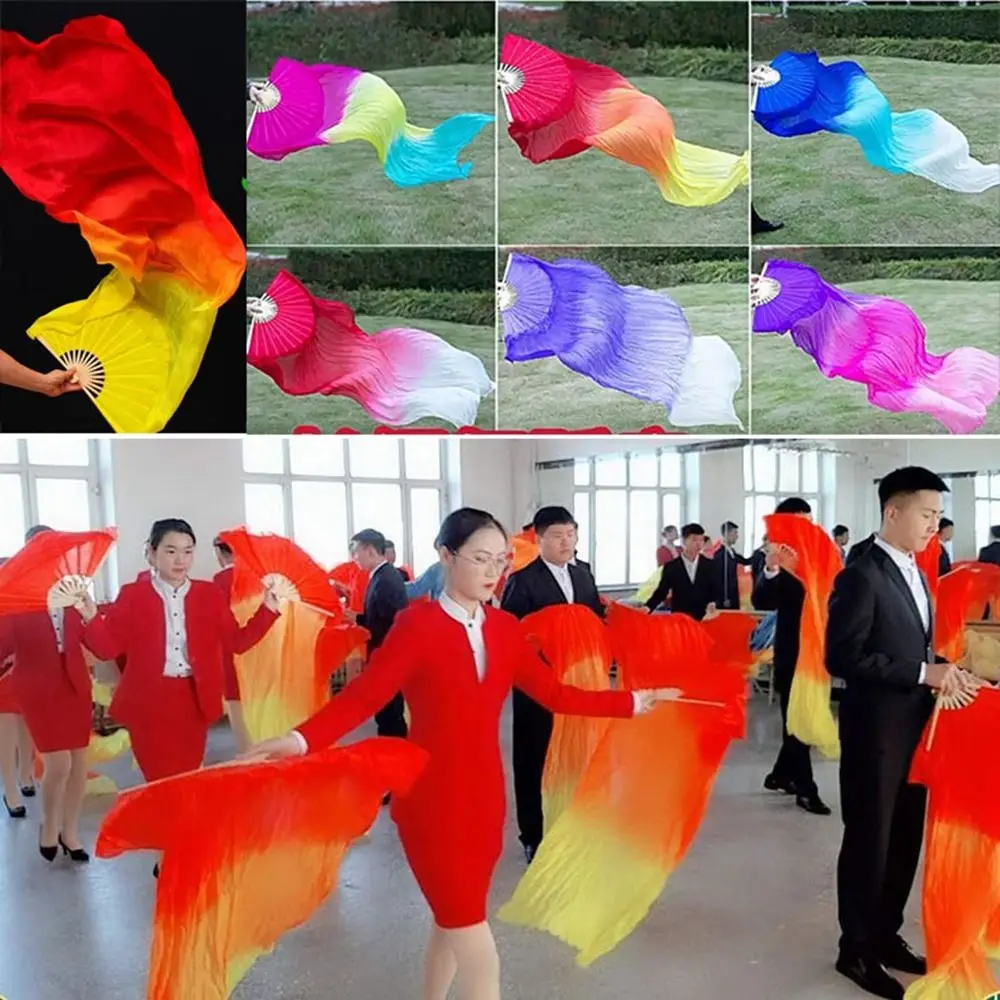 50cm Belly Dancing Fan Multicolors Right/Left Hands Long Imitation Fan Dance Accessories Gradient Color Square Dancing Kid Women