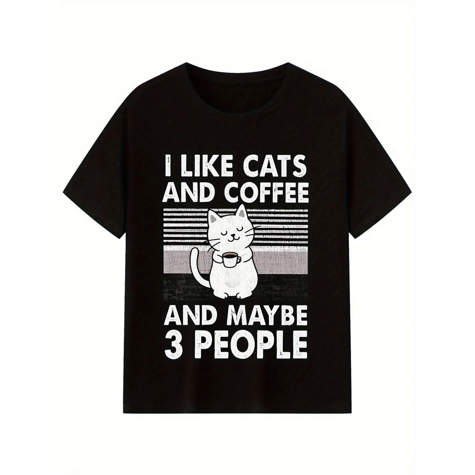 

I Like Cats and Coffee T-shirt, Introvert Humor Tee, Men Women Cat Lover Gift, Funny Coffee Drinker Top, Maybe 3 People Quote
