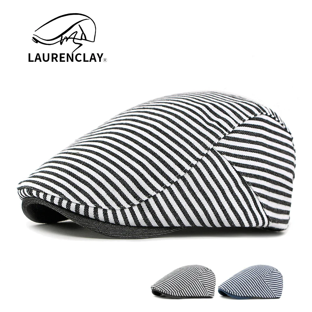 

Classic Navy Striped Hat For Men And Women, Retro Beret, British Fashion Cap, Artistic Casual Forward Cap