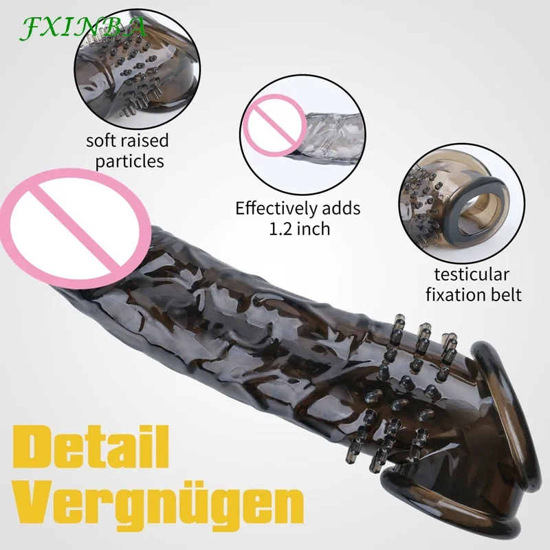 FXINBA New 21cm Thorns Realistic Penis Sleeve Extender Large Reusable Penis Condom Delay Extension Sex Toy for Men Cock Enlarger