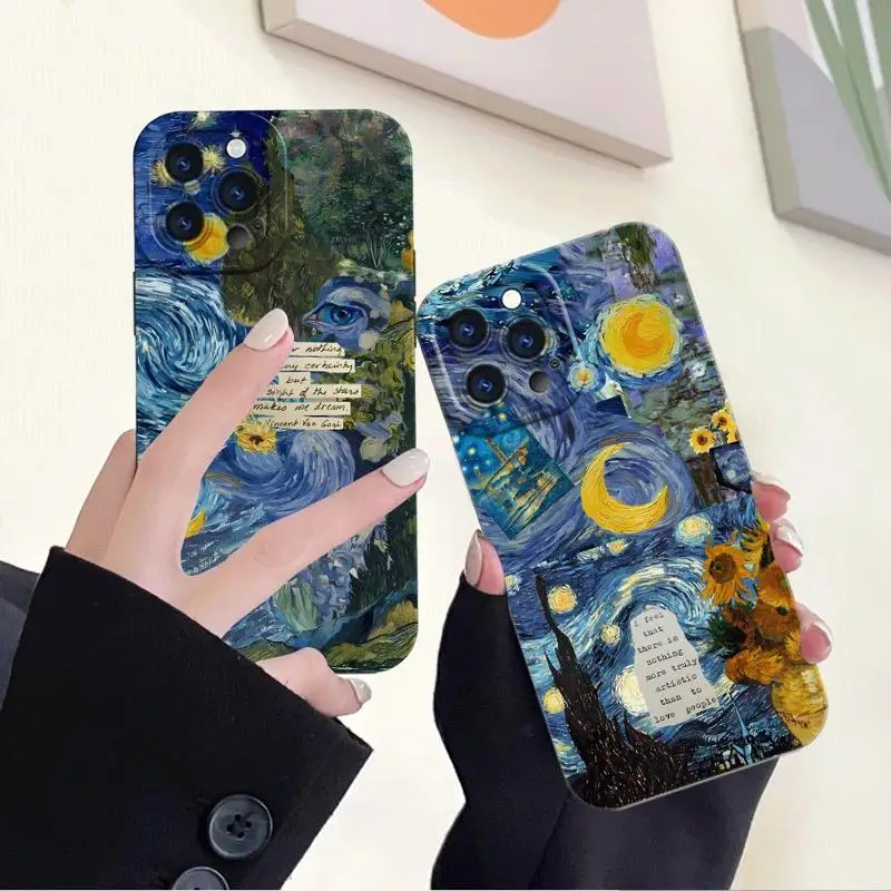 Van Gogh Starry Sunflowers Phone Case for Apple iPhone 15 Pro Max 13 14 Plus 12 11 Pro MAX Cover