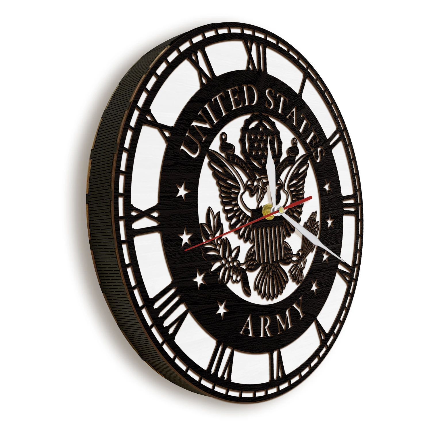 Personalized Patriotic Eagle LED Night Light Wall Clock For Veteran Home Decor American Military Eagle Badge Wooden Wall Clock