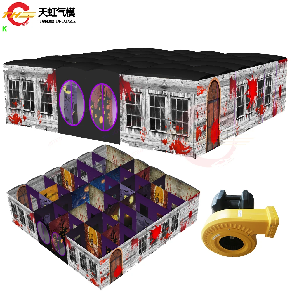 2024 New Design Portable Inflatable Haunted House Laser Maze Tag With Blower Outdoor Halloween Christmas Activities