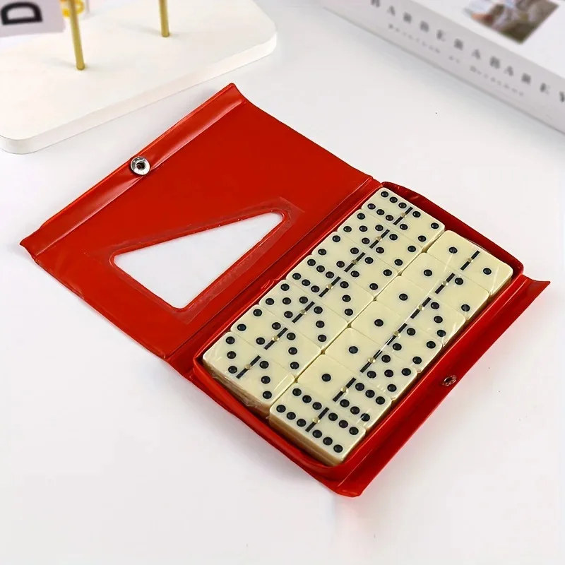 28pcs Double Six Domino, Red PVC Box Teeth Yellow Dominoes, Domino with Nails - Casino Gift