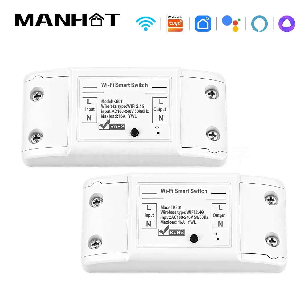 Manhot 16A DIY Mini WiFi Smart Light Switch Breaker Module Voice Control Timer APP Smart Life Work With Alexa Google Home Alice