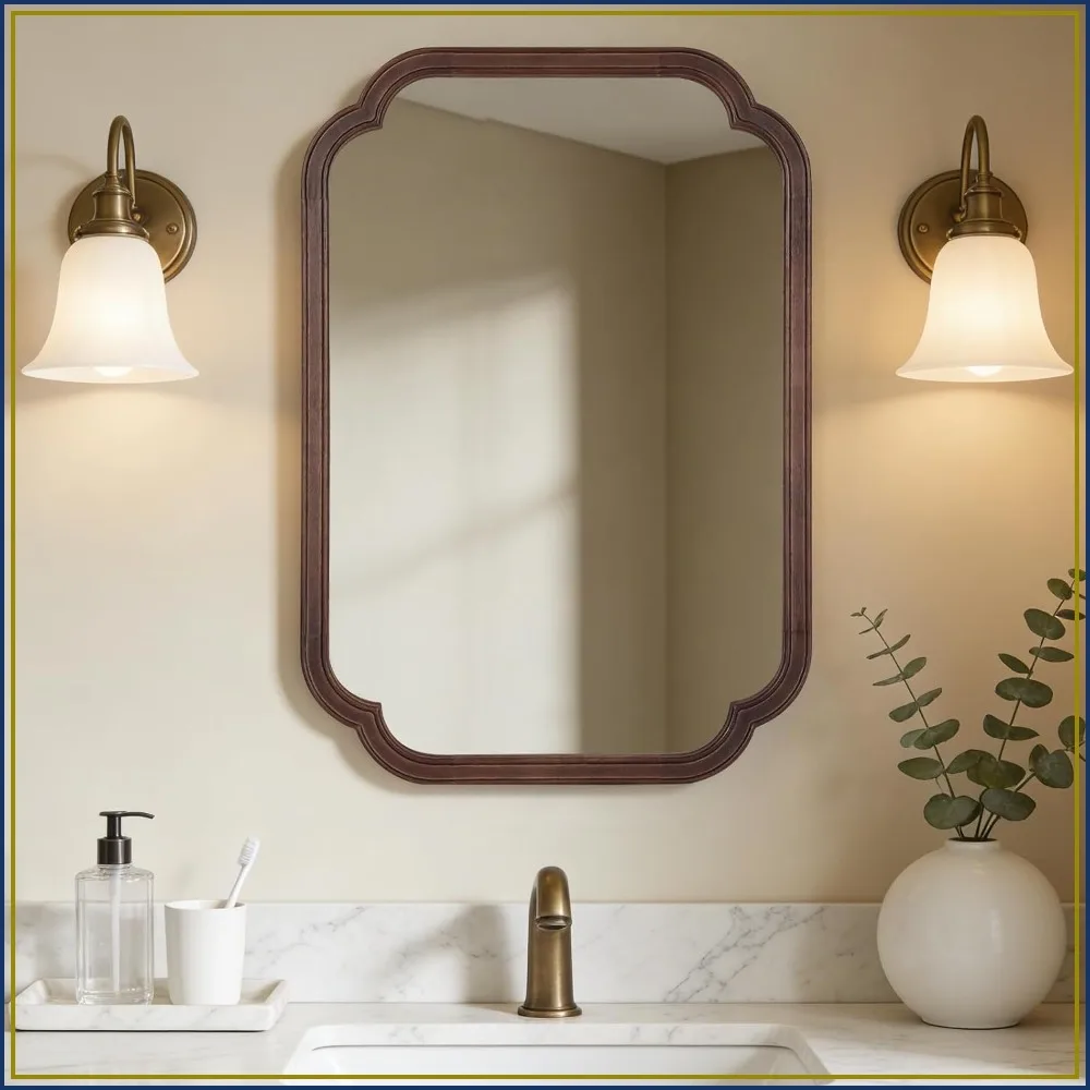 Wooden Framed Wall Mirror 22x30 Natural Wood for Bathroom Entryway Living Room Bedroom Decor Walnut