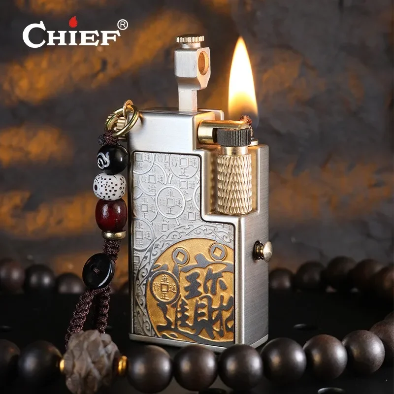 CHIEF Upgraded Retro Kerosenes Lighter Transparent Fuel Tank Personalized Classic Side-sliding Lifting Arm Ignition Holiday Gift