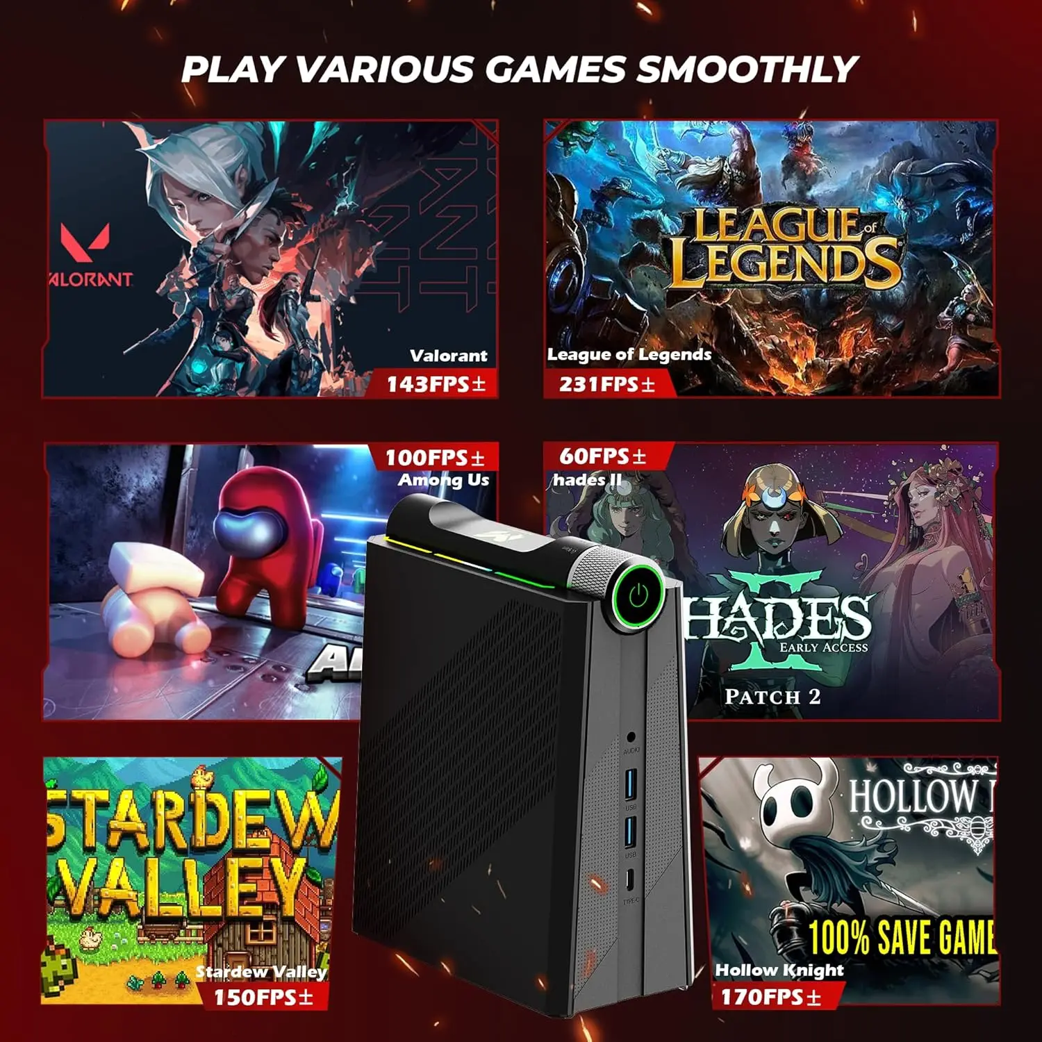 

Mini Gaming Desktop AMD Ryzen 9 6900HX | DDR5 NVMe SSD | 3-Mode Performance Switch, 4K Triple Display, WiFi 6, Bluetooth 5.2