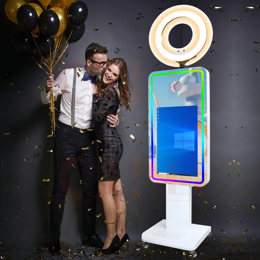 21.5 inch Touch Screen Magic Mirror Photo Booth Built-in Mini PC Portable Mirror Photo Booth Selfie Machine for Partys Events