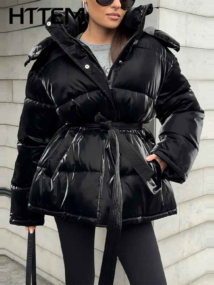 Women's Winter Jacket Warm Stand Collor Lace Up Long Sleeve Zipper Fename Short Coats 2026 Autumn Lady Casual Solid Jacket