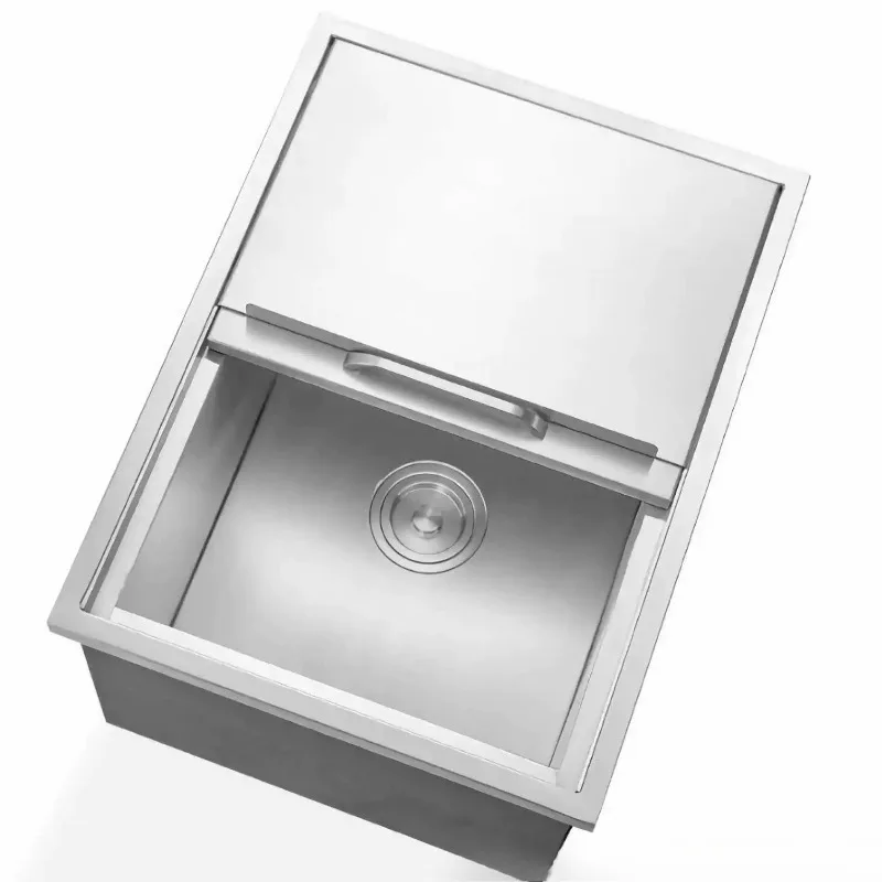 Stainless Steel Ice Tray with Insulation Cotton Embedded Push Lid for Commercial Kitchen Bar Counter Special Ice Storage Pool