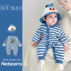 Disney-Baby's Donald Duck Cotton Onesie, bodysuits dos desenhos animados, roupas de lã, terno rastejante, outono, 0-2 anos de idade