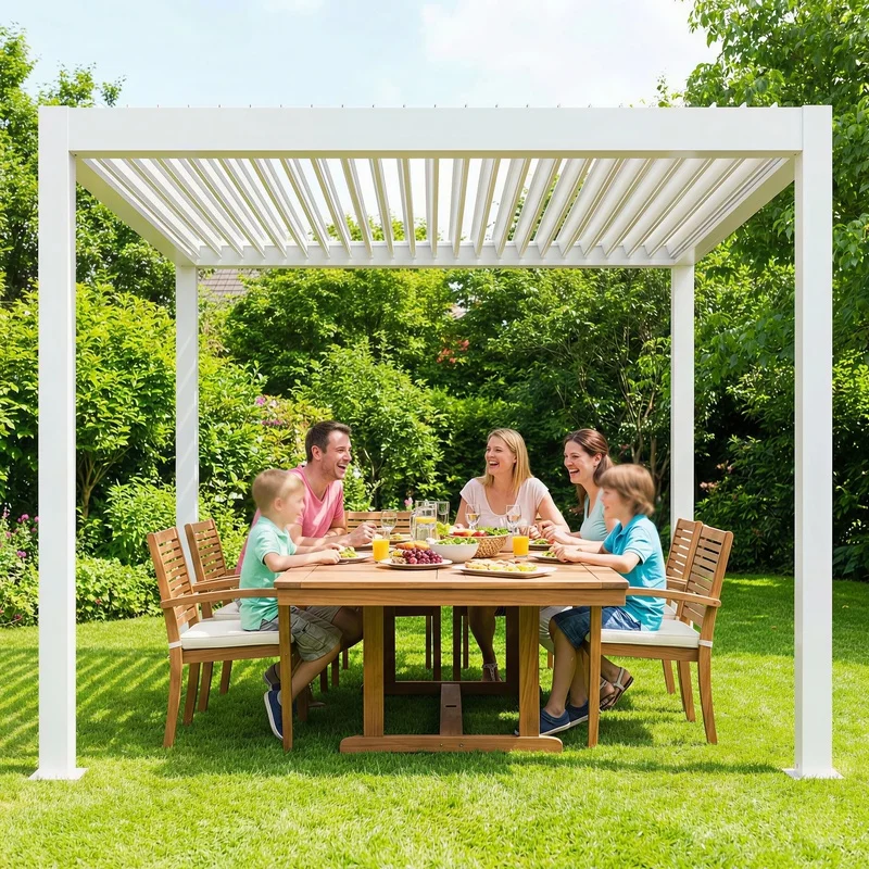 Minimalist Aluminum Pergola Transparent View Sleek Modern Design Balcony Patio Waterproof-Resistant Louvre