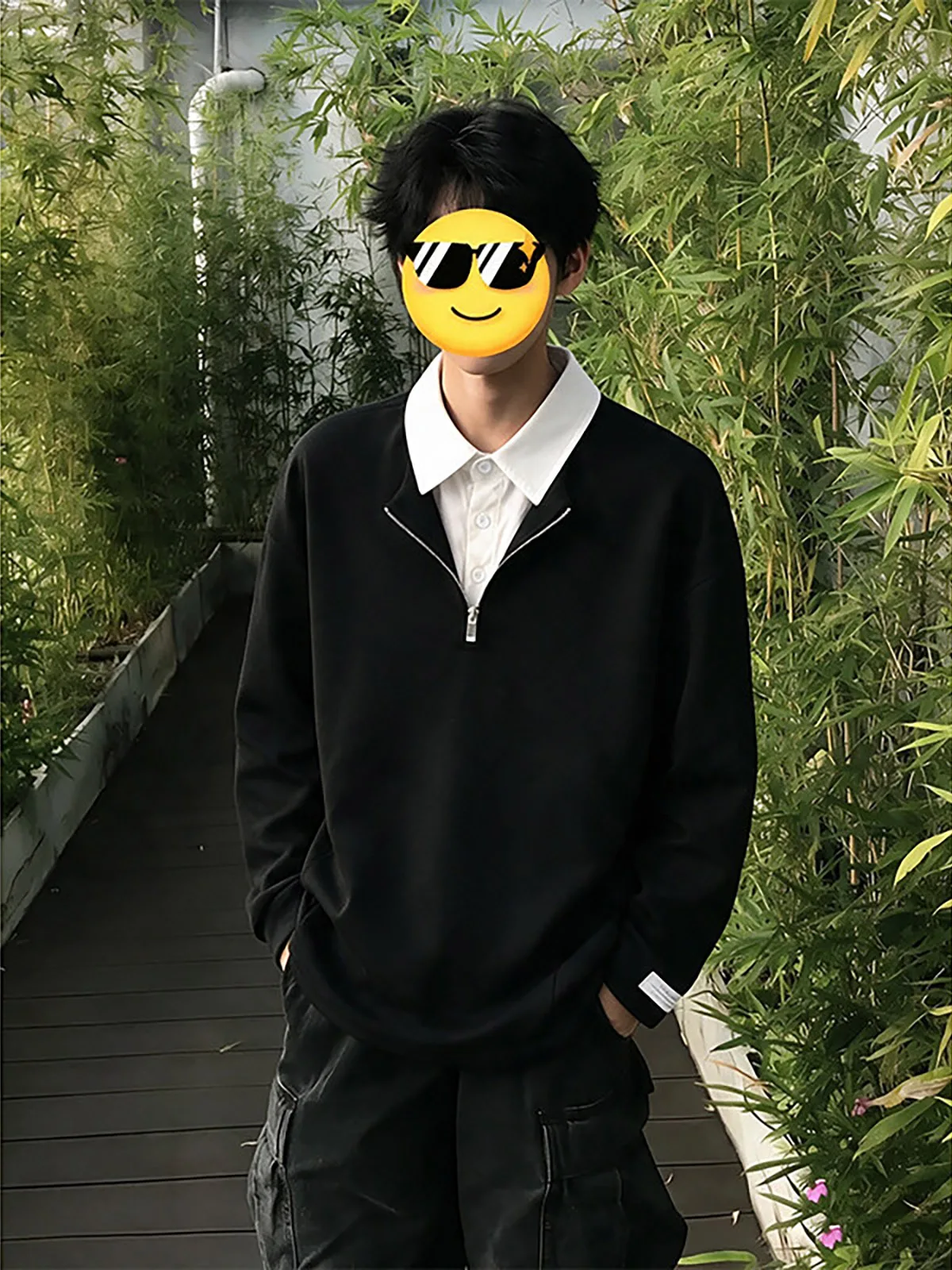Loose Fit Zipper Long Sleeve  Sweatshirt Men Autumn Color Block Collar Casual Hoodie T-Shirt Teenage Style Standard Size