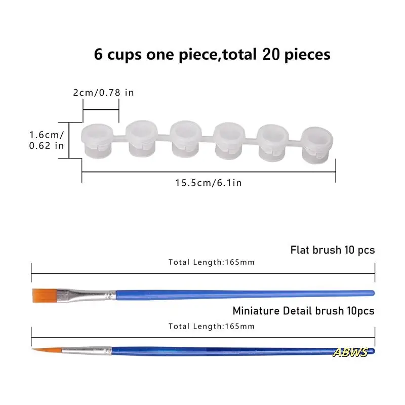 

40 Strips 120 Pots Empty Paint Strips And 40 Pieces Paint Brushes,Paint Cup Clear Plastic Storage Containers,3Ml/0.17Oz