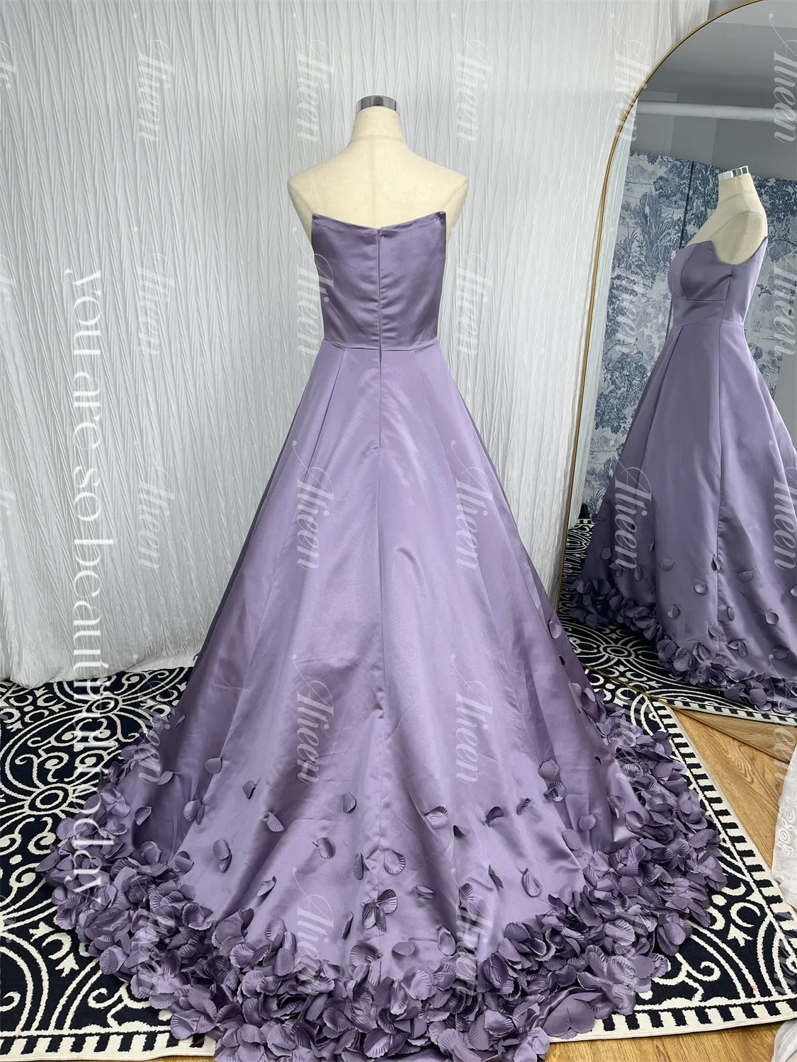 Aileen Strapless Grace 3D Flowers Satin A-line Eleganckie sukienki imprezowe dla kobiet Luksusowa sukienka na studniówkę 2024 Robe De Soiree Femmes Gala