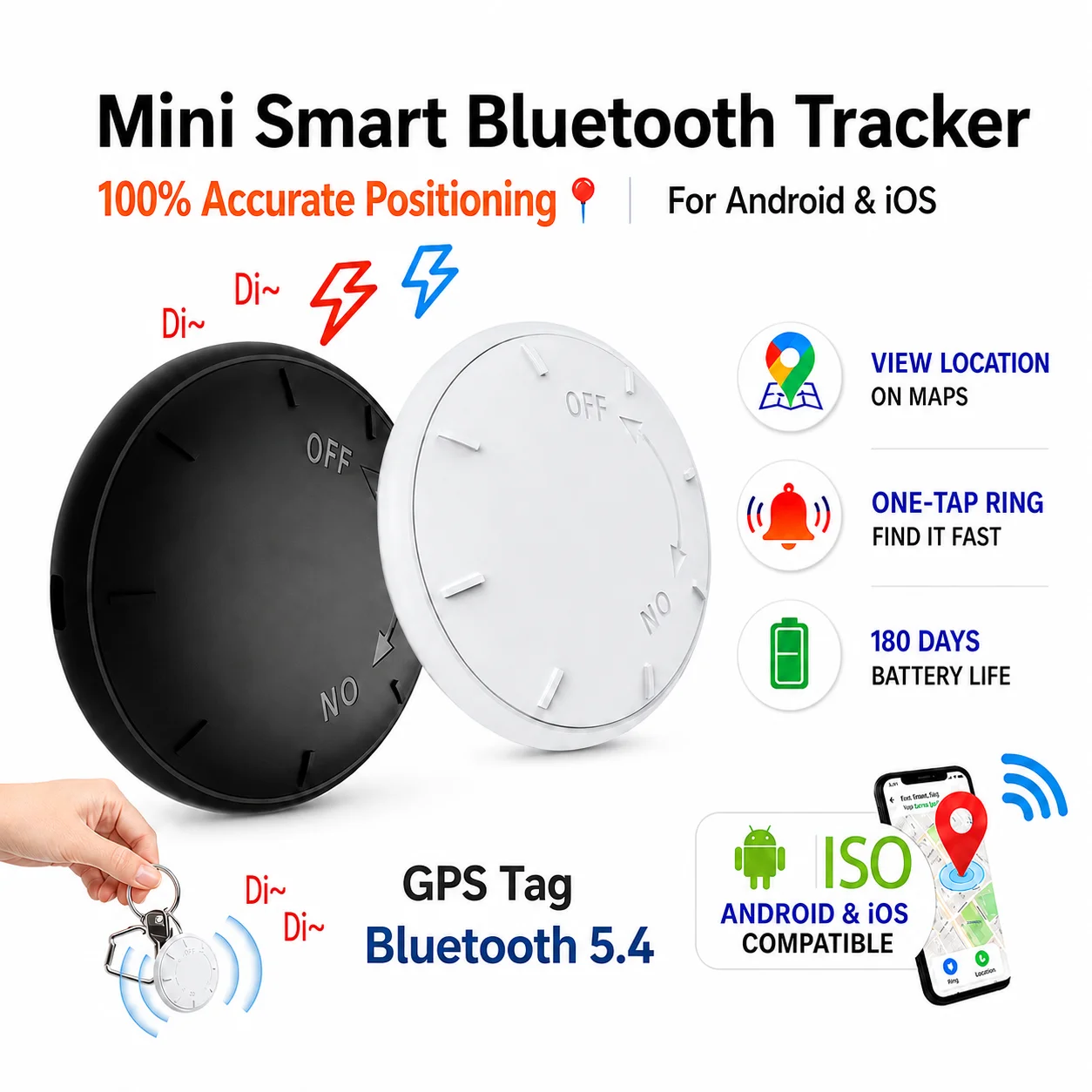 Smart GPS Tracker Global Positioning Anti-Lost Locator 180-Day Long Standby Track History Sound Alert for iOS Android