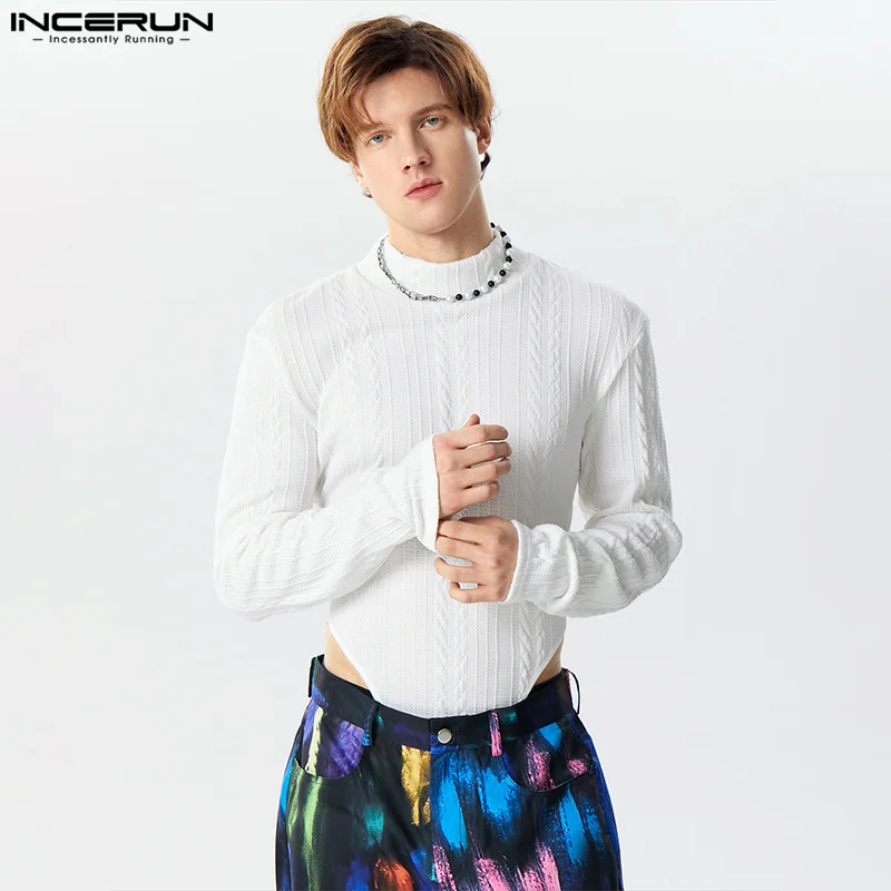 2024 Men Bodysuits Solid Color Turtleneck Long Sleeve Streetwear Male Rompers Fitness Sexy Fashion Casual Bodysuit S-3XL INCERUN