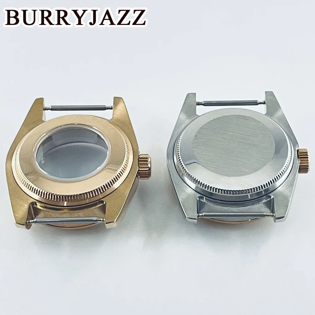 BURRYJAZZ 31 ملم NH05 NH06 حافظة ساعة فضية ووردية من الفولاذ المقاوم للصدأ مع ياقوت كريستال مقاوم للماء