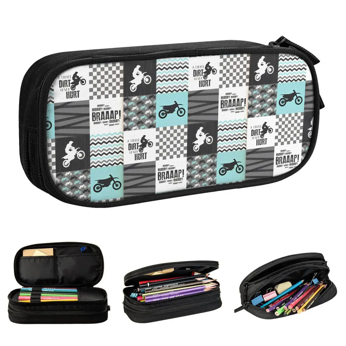 Dirt Bike Lovers Motocross Motorcycle Pencil Cases Cross-Rally Cartoon Pencil Pouch Pen Large Storage Bags Students Stationery