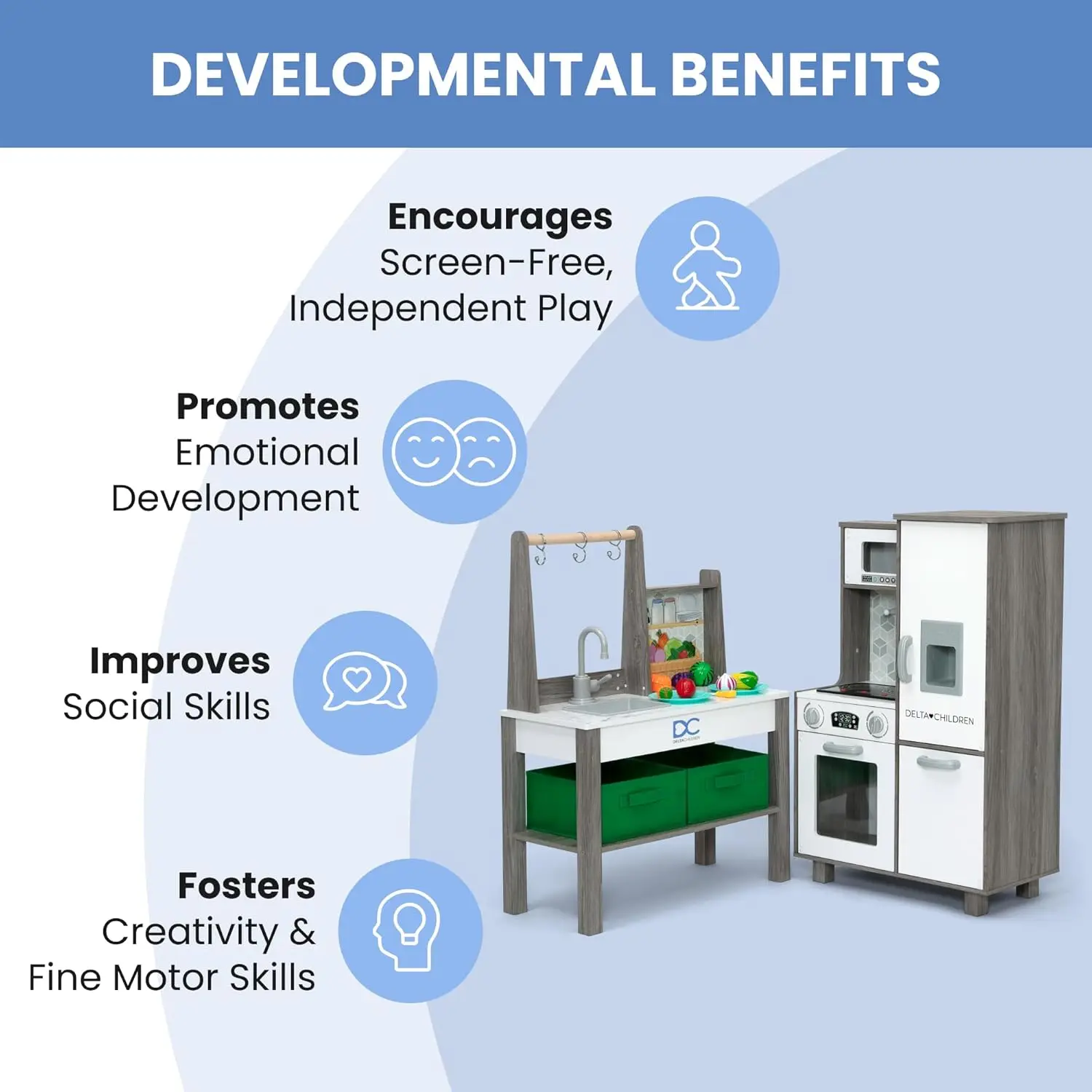 Gourmet All-in-One Corner Play Toy, Playset de cozinha, fogão seguro e sem calor com luzes, forno, pia, geladeira e freezer