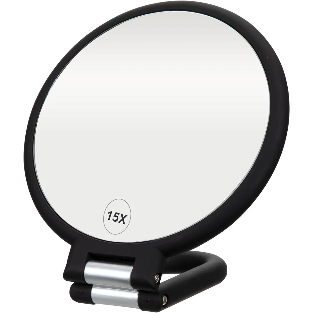 

Magnifying handheld mirror, foldable adjustable handle