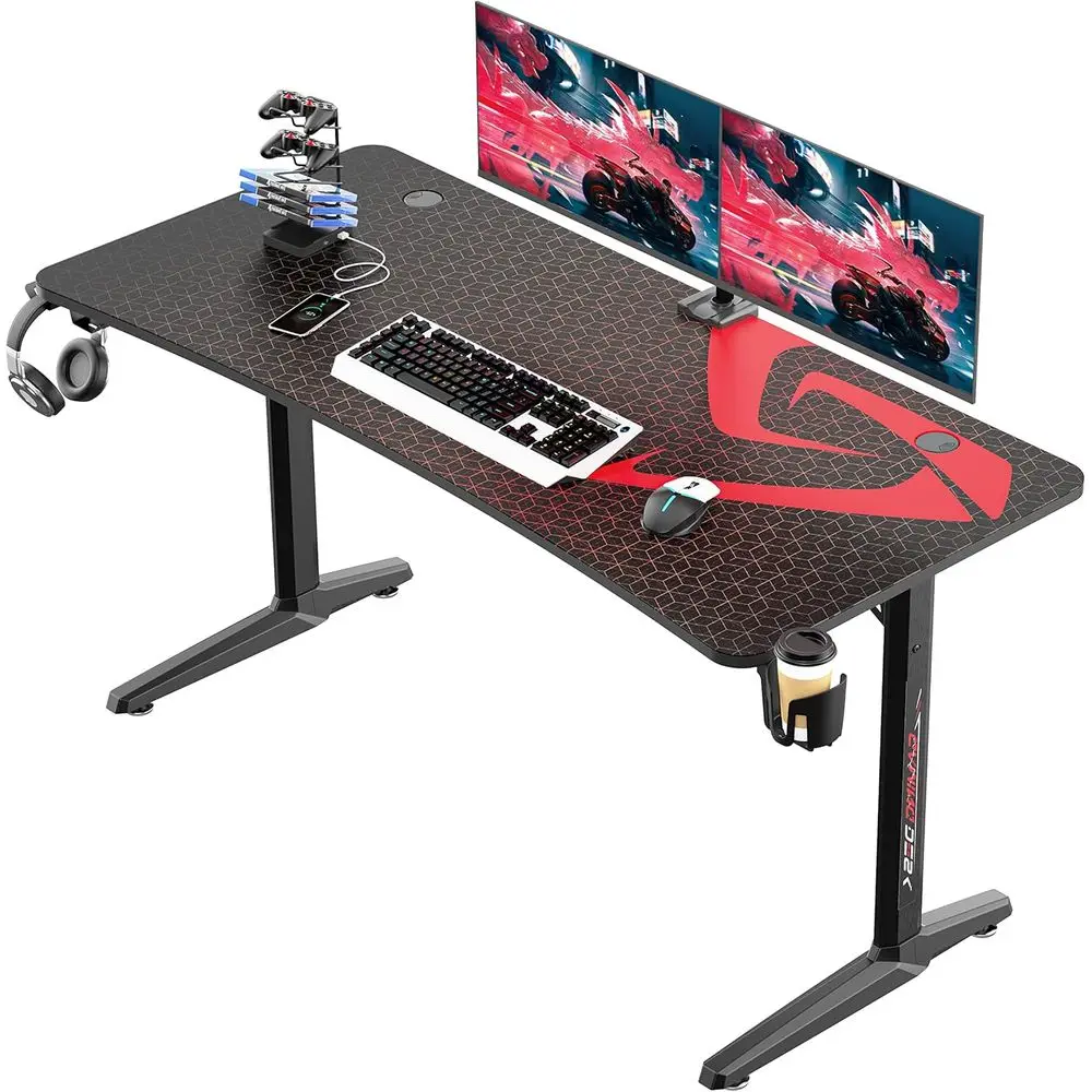 60 Carbon Fiber Gaming Desk with Mouse Pad, Holders, and Space for 3 Monitors