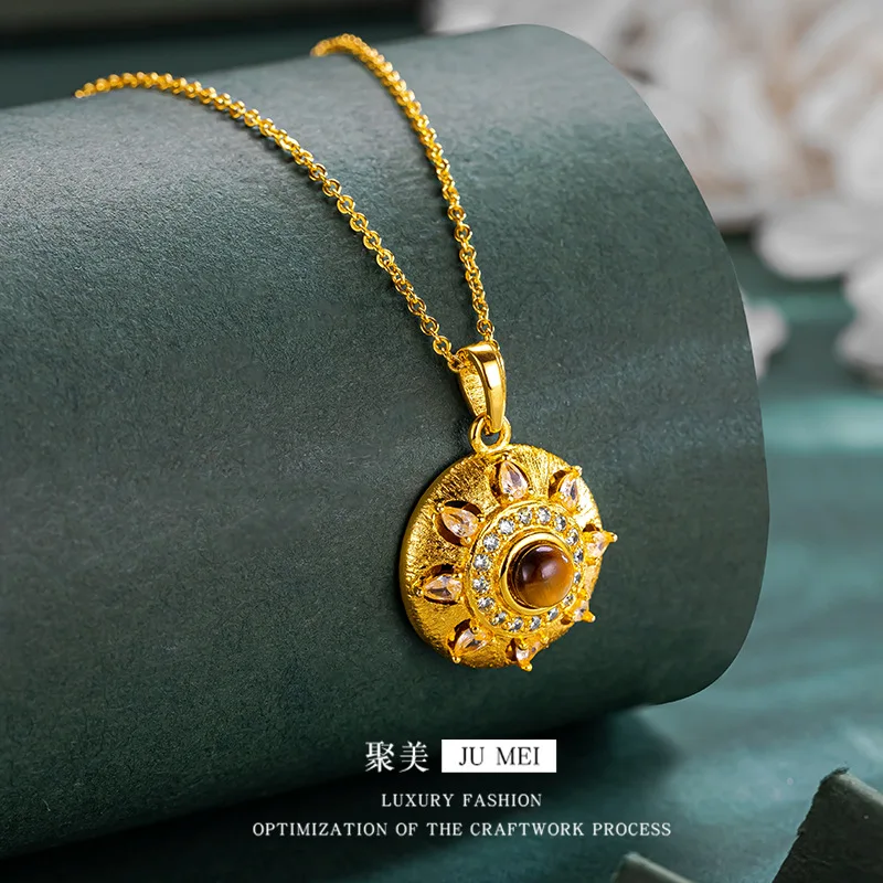 

Женское золото 9999 24 карата в одном стиле, ожерелье из настоящего золота, матовый бриллиант подсолнечника, сексуальные и красивые украшения