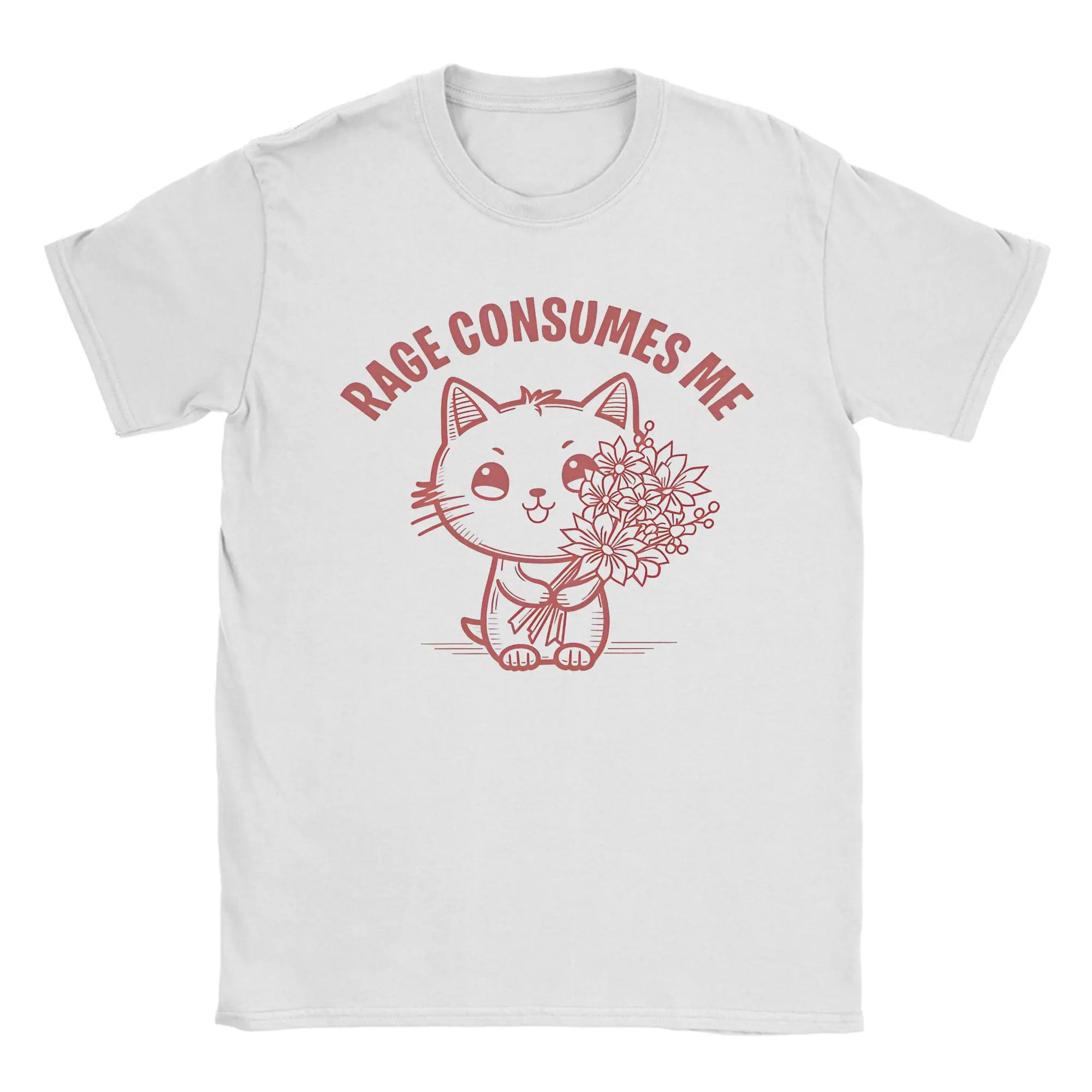Vintage Humour Rage Consumes Me Cat Tshirts Men's Cotton Short Sleeve  Crewneck Summer Top Tee