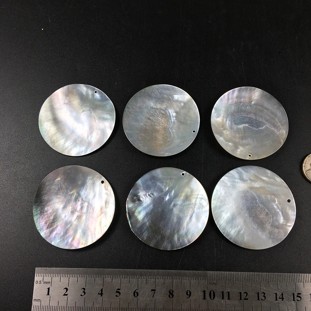 2pcs Big 45mm Black Shell Mop Tahiti Seashell Polished Yellow Charm Beads Pendant DRILLED Mother of Pearl Handmade Ocean Style