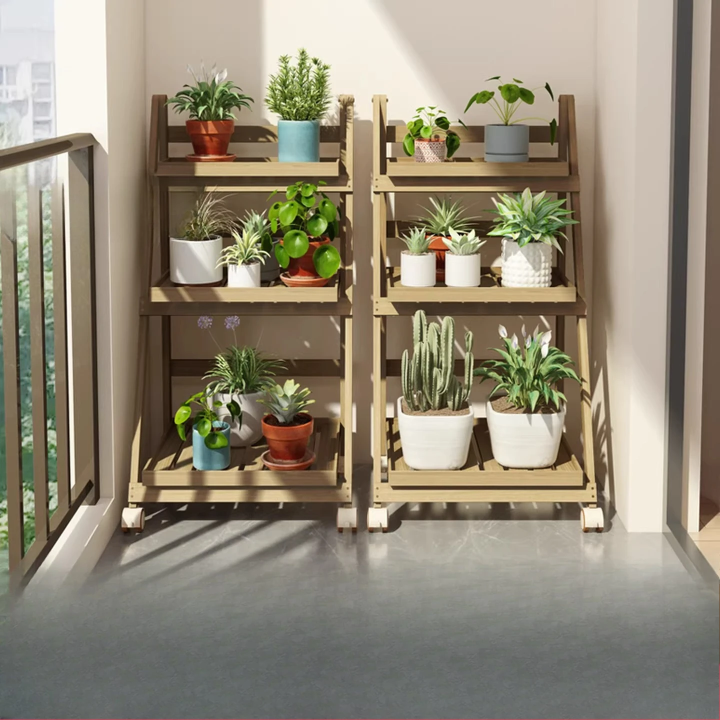 movable flower rack storage balcony multi-level plant placement rack flower living room floor standing wheeled flower