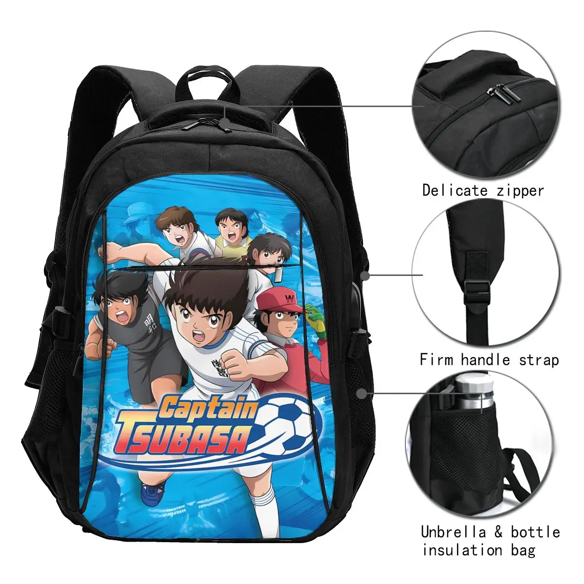 Anime Captain Tsubasa Travel Laptop Backpack, Business Water Resistant Laptop Backpack with USB Charging Port, College Bag