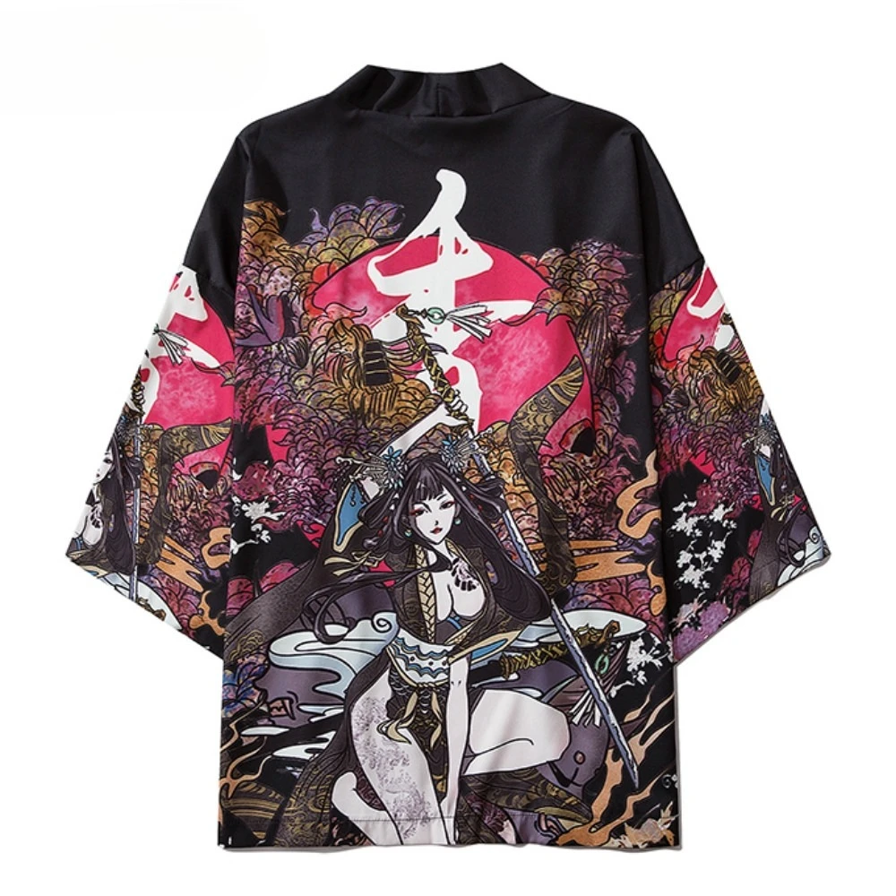 أبيض أسود موضة جديدة Harajuku كيمونو ياباني الجمال الخارجي الساموراي 2025 الصيف فضفاض النساء والرجال كيمونو الملابس ملابس خارجية #1