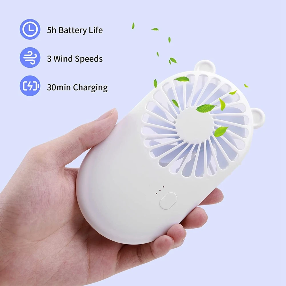 Handheld Mini USB Fan, Portable USB Pocket Fan Rechargeable with Holder, 3 Speeds Adjustable Design Suitable for Kids