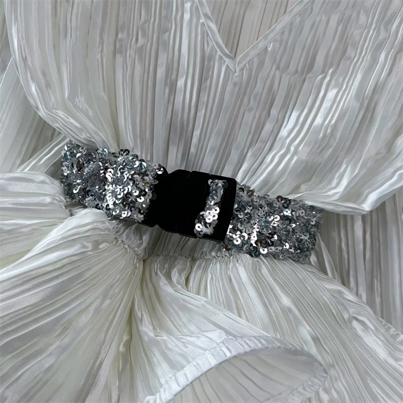 Socialite Formele Avondfeest Goud Tweedelige Set Vrouwen Luxe Cocktail Geplooid Glanzend Shirt en Bodycon Lovertjes Rok Past