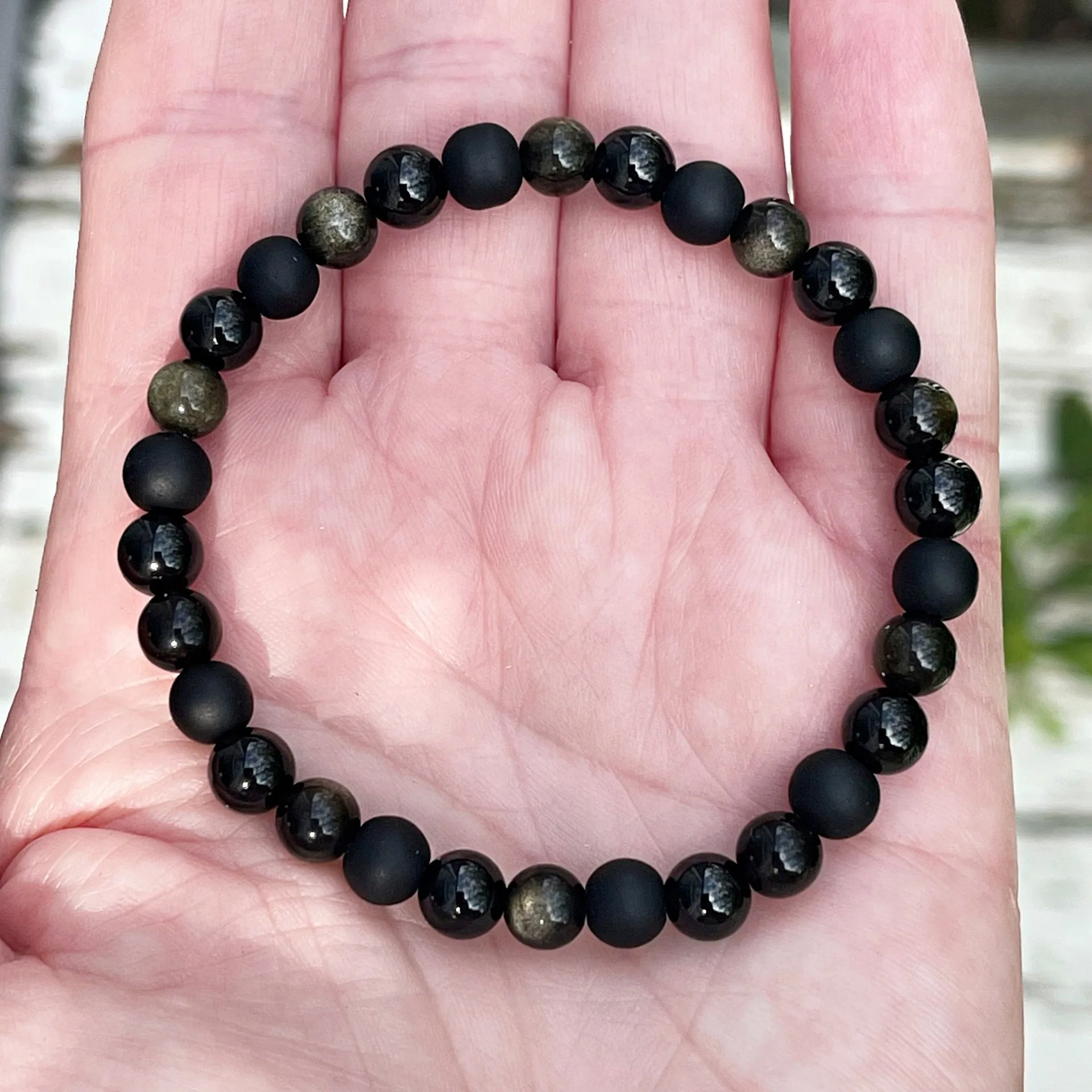 New Triple Protection Bracelet, Black Natural stone bracelet, Golden obsidian Bracelet,，Adjustable beaded bracelet